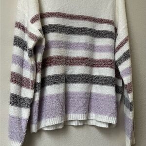 Elegant Striped Women's Sweater - White, Purple, and Brown by Takara